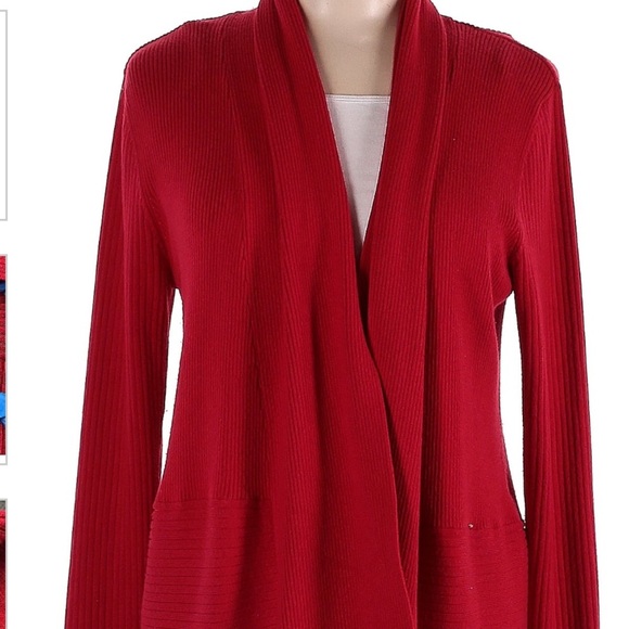 JM Collection Red Cardigan - Picture 2 of 9